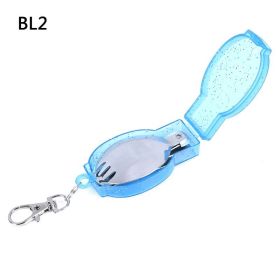 1pc Outdoor Stainless Steel Folding Spoon Folding Fork Tableware With Box Container (Items: Portable Folding Fork + Blue Box)