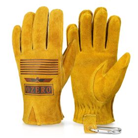 Man Work Gloves Stretchable Tough Grip Leather for Utility Construction Wood Cutting Cowhide Gardening Hunting Gloves 2010 (Color: Yellow-Logo, size: L)