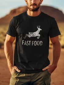 Interesting Joke Hunting Shirt - Men's Front Printed Short Sleeved T-shirt Top - Fast Food Deer - Gift For Hunters (Color: Black, size: 2XL)