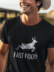 Interesting Joke Hunting Shirt - Men's Front Printed Short Sleeved T-shirt Top - Fast Food Deer - Gift For Hunters (Color: Black, size: S)