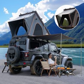 Explorer Plus Rooftop Tent Hardshell with Side Awning, Air Conditioner Outlet with Bracket, Luggage Racks&Replaceable Netting Rain Curtain (Color: Black Gray)