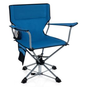 360Â° Swivel Hunting Chair Portable Foldable Hunting Chair with Mesh Cup Holder and Storage Pockets (Color: Blue)