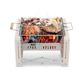 Outdoor Portable Folding Charcoal BBQ Grill Stove (Type: BBQ Grill, Color: Beige & Silver)