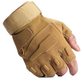 Tactical Gloves Military Combat Gloves with Hard Knuckle for Men Hunting, Shooting, Airsoft, Paintball, Hiking, Camping, Motorcycle Gloves (Color: Brown-Half Finger, size: large)